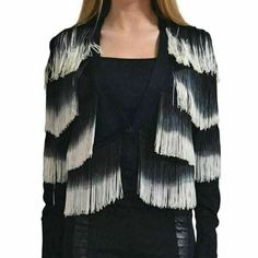 Just Cavalli Women's Multi-Color Fringe Decorated Cardigan Sweater Us S It 40 Country/Region Of Manufacture: Italy Retail Value: $1,280 This Is Authentic Just Cavalli Women's Multi-Color Fringe Decorated Cardigan Sweater Material: 100% Rayon Bust: 18.25" Sleeves: 28" Shoulders: 15.5" Length: 20.25" Sku: Kj-2812 Chic Fringe Cardigan, Elegant Black Fringe Outerwear, Designer Black Long Sleeve Cardigan, Black Long Sleeve Fringe Cardigan, Black Fringe Cardigan For Spring, Chic Long Sleeve Fringe Cardigan, Black Fringe Long Sleeve Cardigan, Designer Fitted Black Cardigan, Designer Black Cardigan For Work