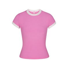 Limited Edition Brand: Skims Color: Blush Size: Xs Nwt - Sold Out Online Sporty Fitted Pink T-shirt, Pink Fitted T-shirt For Spring, Color Blush, Ringer Tee, Sporty Look, Drawstring Shorts, Infant Tees, Contrasting Colors, Neck T Shirt