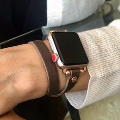 Double Wrap 10mm Genuine Leather Strap Bracelet For Apple Watch 38mm 40mm 42mm 44mm With Rose Gold Stainless Steel Attachments & Sterling Silver Beads Includes Rose Gold Plated Brass Metal Rivets And Buckle Comfortable Adjustable Size Women Fashion Watchband Designed & Handmade By Simeon D Jewelry Studio Please Measure Your Wrist As Pictured & Select Size Not For Other Models. Apple Smartwatch Is Not Included Follow My Studio On Social Media For More Designs Gold Leather Strap Watch Band For Everyday, Everyday Gold Watch Band With Leather Strap, Gold Watch Band With Leather Strap For Everyday, Everyday Gold Leather Watch Band, Elegant Rose Gold Leather Bracelets, Gold Leather Apple Watch Band With Bracelet Strap, Gold Apple Watch Band With Leather Strap As Gift, Gold Leather Strap Apple Watch Band Gift, Gold Leather Strap Apple Watch Band For Everyday