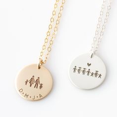 "Personalized Family Jewelry, Stick Figure Family Necklace, Custom Necklace, Mother's Day Gift, Grandma, Mom, Family Necklace Gift for Her Personalize this beautiful disc with your very own family! Offered in quality 14k gold fill, sterling silver, and rose gold fill, a beautiful piece your wife, mom, grandma, best friend, any special woman in your life will enjoy and wear close to their heart. HOW - TO - ORDER 1. Select your options from the drop down menu see photo for font styles and symbol o Stick Family, Stick Figure Family, Family Jewelry, Family Necklace, Jewelry Appraisal, Family Jewellery, Stick Figure, Baby Jewelry, Mom Jewelry