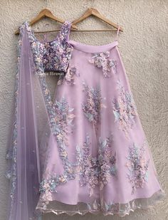 Tullee & Bridal Satin Lehenga Set– Walia Jones Pastel Bridal Lehenga Lavender, Pastel Floral Lehenga, Lilac Lehenga Bridal, Pastel Lehenga Simple, Aesthetic Lehenga Designs, Pastel Lavender Lehenga, Lehenga Pastel, Lavender Dupatta, Beautiful Lehengas