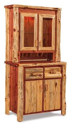 Rustic Log Dining Hutch Rustic Furniture Design, Rustic Log Furniture, Cabin Rustic, Painting Wooden Furniture, Log Cabin Rustic, Red Cedar Wood, Furniture Rental, Wooden Pallet Furniture, Western Furniture