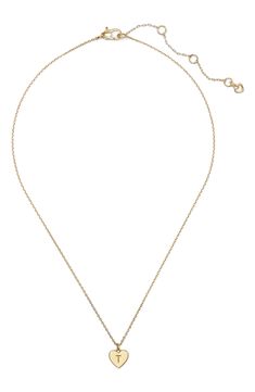 Personalize your everyday ensemble with a dainty chain necklace that suspends a heart-shaped pendant engraved with your initial. 17" length; 3" extender; 3/8"W x 3/8"L pendant Lobster clasp closure Goldtone plate Imported C Initial Necklace, Necklaces Cheap, T Necklace, Dainty Heart Necklace, Necklaces Dainty, Initial Necklace Silver, Dainty Chain Necklace, Gold Initial Necklace, Dainty Initial Necklace