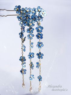 Japanese Flower Kanzashi Wire wrapped Blue Sparkling Forget-Me-not Hair Pin Asian Hair Pin, Flower Wire, Tsumami Kanzashi, Japanese Flower