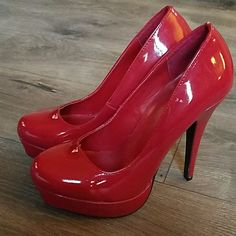 Never Worn Orange Padded High Heels, Red Faux Leather High Heels, Red Heels With 4-inch Open Heel, Orange Synthetic Heels With 4-inch Heel, Goth Shoes, Red Synthetic Heels With 4-inch Heel, Hot Heels, Fashion Heels, Womens High Heels