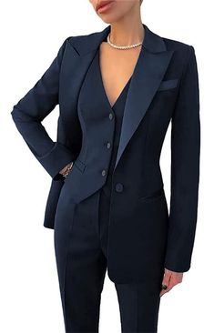 PRICES MAY VARY. Material:This Women suits is made of high quality material,75% Polyester and 25% Viscose.the fabric is Comfortable, breathable, softer, smoother. Regular fit cutting design, elegant chic style.The 3 Pcs Women tuxedo suits are really unique and elegant for you to stand out in party wedding or graduation.also this is best gifts for your mother,wife,daughter or girlfriends. Women Blazer Suit Set Details:a coat/blazer and a pants and 1 Vest.Slimming fit for the women.also we can cus Pantsuit Wedding, Business Jacket, Woman Suit Fashion, Pantsuits For Women, Blazer Set, Blazer Vest, 3 Piece Suits, Business Suit, Blazer Fashion