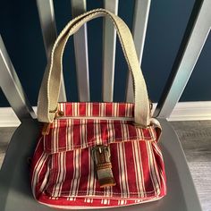 Nwt Gal Bag - Red And White Stripe With Tan Accents - Lots Of Pockets And Adjustable Strap Approximate Size - 10" W X 9" H - Shoulder Strap Adjustable Drop 12" To 20.5"" Multiple Compartments Including Front And Back Could Be Used As A Cross-Body Bag Casual Red Rectangular Satchel, Red Casual Satchel For Everyday Use, Casual Red Satchel For Everyday Use, Red Casual Cotton Shoulder Bag, Casual Red Cotton Shoulder Bag, Casual Red Shoulder Satchel, Casual Red Satchel, Casual Red Satchel For Travel, Red Canvas Satchel Shoulder Bag