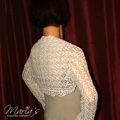 LACE BRIDAL BOLERO / White Crocheted Shrug by MariasCrochetGarden Fitted Bohemian Shawl For Wedding, Long Sleeve Lace Shrug For Wedding, Lace Long Sleeve Wedding Shrug, Long Sleeve Lace Wedding Shrug, Crocheted Shrug, Wedding Bolero, Crochet Garden, Sleeve Bolero, Wedding Shrug