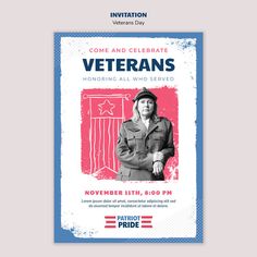 Free PSD | Invitation template for usa veteran's day celebration Veterans Day Celebration, Veteran's Day, Veteran’s Day, Free Psd, Invitation Template