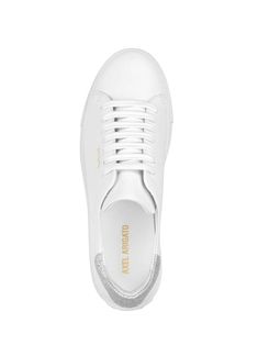 Sneakers Clean 90 Glitter in white calfskin leather, glittered finish, logo stamp in metallic gold, flat cotton lacesComposition: Leather, 100% White Leather Sneakers With Glitter, White Leather Glitter Sneakers, Low-top Leather Glitter Sneakers, Luxury Leather Sneakers With Metallic Logo, Casual White Sneakers With Foil Embossed Logo, White Leather Sneakers With Foil Embossed Logo, Axel Arigato Shoes, Axel Arigato, Zegna Shoes