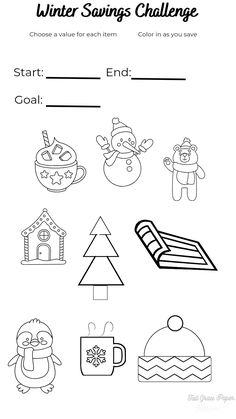 the winter savings challenge worksheet for children to learn how to count and color