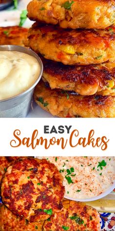 easy salmon cakes with mayonnaise sauce on the side