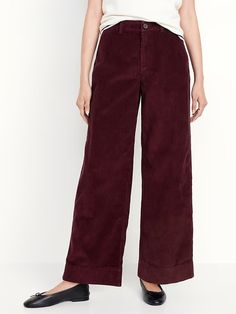 High-Waisted Corduroy Wide-Leg Pants | Old Navy Corduroy Wide-leg Pants With Pockets, Wide Leg Corduroy Pants With Belt Loops, Corduroy Wide Leg Pants With Belt Loops, Casual Velvet Straight Leg Pants, Casual Straight Leg Velvet Pants, Corduroy Work Pants With Button Closure, Corduroy Pants With Button Closure For Work, Straight Leg Corduroy Pants With Button Closure, Corduroy Straight Leg Bottoms With Button Closure