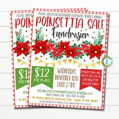 two christmas sale flyers with poinsettis on them