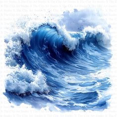 an ocean wave is shown in this watercolor painting