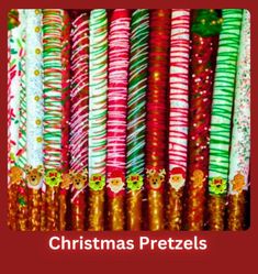 christmas pretzels are lined up in rows