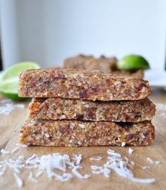 three granola bars stacked on top of each other