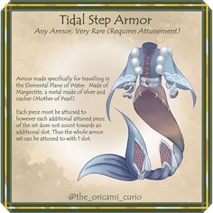 a card with an image of a mermaid on it's back and the words tidal step armor