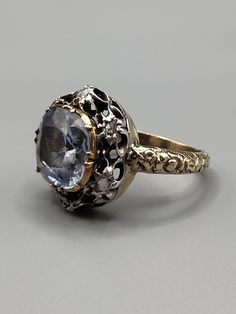 Rare Georgian 6.5ct Natural Sapphire Diamond Ring 18ct Gold Antique 18th Century