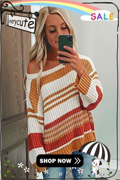 Orange Striped Pattern Knit Sweater Orange Ribbed Winter Sweater, Striped Long Sleeve Sweater For Fall, Fall Striped Soft Knit Sweater, Striped Soft Knit Sweater For Fall, Soft Knit Striped Sweater For Fall, Striped Long Sleeve Cable Knit Sweater, Cozy Striped Sweater For Fall, Striped Long Sleeve Knit Top For Fall, Striped Chunky Knit Sweater