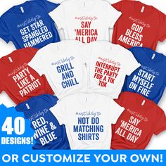 Matching 4th of July Shirts on Sale NOW! Matching Independance Day Tees, Custom Drinking Party Shirts - get 20% OFF NOW! Login for Extra Discounts! UNISEX- The Perfect Shirt for All! Subscribe to our VIP ONLY deals! bit.ly/x3sass5offnow Love the design, but want to browse other beautifully soft tees for your wardrobe? We are constantly adding new designs! Follow me... www.x3sass.etsy.com These t-shirts are likely to become your new favorite! Super soft & lightweight. What more could a girl ask f Funny Short Sleeve T-shirt For 4th Of July, Funny Pre-shrunk T-shirt For 4th Of July, Funny Short Sleeve Tops For 4th Of July, Funny 4th Of July Short Sleeve T-shirt, Patriotic Pre-shrunk Shirt For 4th Of July, Funny Cotton Tops For 4th Of July, Patriotic Text Print Shirt For 4th Of July, Patriotic 4th Of July Shirt With Text Print, Patriotic Text Print Shirt For Independence Day