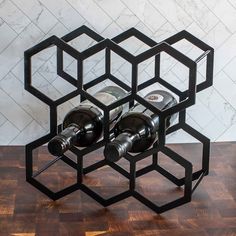 8-Bottle Hexagon Metal Wine Rack - LeeMo Designs Industrial Wine Racks, Wine Organization, Wine Rack Table, Countertop Wine Rack, Cool Welding Projects, Wine Bottle Storage, Table Top Wine Rack, Metal Wine Rack, Hexagon Design