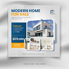 a real estate flyer is shown with an image of a house and the words modern home for sale