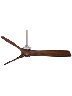 a wooden ceiling fan with two blades on it's blade and one light bulb