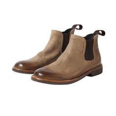 Elevate your style with these meticulously crafted men's chelsea boots. made from genuine cow leather and suede, these handmade boots offer unparalleled comfort and durability. perfect for casual occasions, these boots are a must-have addition to any gentleman's wardrobe. Rugged Plain Toe Chelsea Boots For Business, Classic Suede Chelsea Boots With Moc Toe, Masculine Brown Chelsea Ankle Boots, Vegetable-tanned Leather Chelsea Boots With Round Toe, Masculine Chelsea Boots With Leather Sole For Fall, Rugged Chelsea Ankle Boots For Business, Brown Rugged Chelsea Boots With Goodyear Welt, Brown Rugged Chelsea Boots Goodyear Welted, Rugged Brown Chelsea Boots With Goodyear Welt