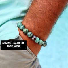 Natural Turquoise Stretch Bracelet with Stainless Steel Perfect for yourself or an ideal jewelry gift for someone special. With Father's Day and Graduation right around the corner, this bracelet would make a wonderful gift that someone special.  Made with a durable Japanese elastic cord, this Natural Turquoise bracelet is the perfect addition to your wardrobe.  Natural Turquoise helps with being candid, straight forward  and lets you speak your truth. It represents power, wisdom and luck.  Provides protection, stress-relief, and positive energy.   Throat Chakra  This bracelet is truly a great addition to your style.  Wear anywhere from work to play.  Wear it with jeans or a suit, it is sure to make a great timeless addition to your wardrobe! MATERIAL: Natural Turquoise round beads, Stainle Turquoise Gemstone Beads Bracelets For Gifts, Turquoise Gemstone Beads Bracelet As Gift, Turquoise Natural Stones Beaded Bracelet As Gift, Turquoise Gemstone Beaded Bracelets As Gift, Hypoallergenic Turquoise Bracelets As Gift, Speak Your Truth, Straight Forward, Protection Bracelet, Throat Chakra