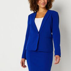 Classic Blue Career Suits, Professional Blue Suits For Career, Professional Blue Career Suits, Blue Notch Lapel Blazer For Work, Blue Blazer With Suit Collar For Work, Blue Single Button Blazer For Workwear, Blue Single-button Blazer For Work, Blue Long Sleeve Career Suits, Blue Career Blazer With Suit Collar