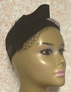 Black Felt Fascinator Half Hat, Weddings, Church, Tea Parties, Mother's Day, mother of the Bride or Groom, and other Special Occasions  Accented with veiling and faux pearls. Black simple and classic. Handmade. Size: Approximately 8 X 4 at its widest parts. SHIPPING  All items for free shipping will be shipped via USPS FIRST CLASS MAIL. Gifts for mom, sister, wife, or yourself. Elegant Evening Veil With Headband, Church Fascinator One Size Fits Most, Vintage Evening Fascinator Headband, Fitted Evening Headband Costume, Elegant Hat For Evening, One Size Fits Most, Elegant Evening Hats, One Size Fits Most, Black Fitted Headband For Wedding, Elegant Evening Hats One Size Fits Most, Elegant Adjustable Veil For Party