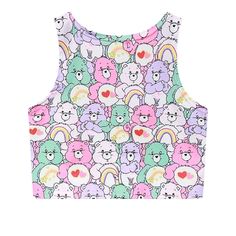 Care Bear Pattern, Pattern Crop Top, Belly Shirts, Patterned Crop Top, Cat Hoodie, Cute Animal Photos, Care Bear, Rainbow Print, Cute Bear