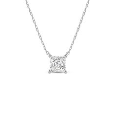 Your perfect daily go-to. This solitaire necklace features a white gold chain and princess-cut diamond on a four-prong basket. Its subtle sparkle delivers a clean, classy look that complements any ensemble. The timeless appeal of this minimalist diamond solitaire necklace also makes it the perfect gift. White Gold Chain, Solitaire Necklace, Diamond Solitaire Necklace, White Gold Chains, Solitaire Necklaces, Princess Cut Diamonds, Lab Created Diamonds, How To Look Classy, Diamond Solitaire