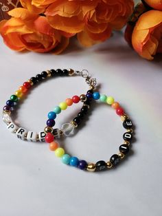 Handcrafted pride bracelet set. around a size 6-7. Adjustable Jewelry For Pride Festival Gift, Multicolor Pride Bracelets As A Gift, Multicolor Bracelets For Pride Gift, Multicolor Pride Bracelets For Gift, Multicolor Bracelets For Pride, Trendy Jewelry For Pride Gifts, Adjustable Multicolor Bracelets For Pride, Multicolor Jewelry For Pride Gift, Pride Multicolor Jewelry Gift