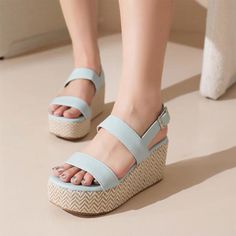 Women's Sandals Platform Wedges Ladies Shoes Summer Causal Buckle Strap Gladiator Thick Bottom Female Sandals - BG,6 Summer Causal, Female Sandals, Light Blue Shoes, Fashion Shoes Heels, Vintage Sandals, Sandals Platform, Elegant Heels, Women Platform Shoes, Womens Sandals Summer