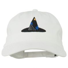 Halloween Wizard Hat Embroidered Cap White Cotton Baseball Cap Flat Bill, Cotton Snapback Hat With Sweatband, White Cotton Snapback Hat With Curved Brim, White Baseball Cap With Cotton Sweatband, White Embroidered Cotton Baseball Cap, White Brimmed Cotton Hat, White Cotton Fitted Hat With Flat Bill, White Cotton Brimmed Hat, White Cotton Flat Bill Hat