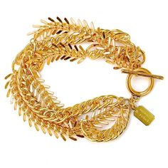 A mixed chain bracelet made of gold-plated fishbone chain pieces connected to gold-plated steel chains. The total length of the bracelet is 7.5" and it has an gold-plated toggle closure. Fishbone Bracelet, Hand Screen Printed, Fish Bone, Chain Gold, Bracelet Gold, Steel Chain, Chain Link Bracelet, Chains Jewelry, Men's Collection