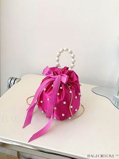 BagForLove - Chic Mini Pearl-Embellished Bucket Bag Product Description Color Hot Pink Details Pearls Type Bucket Bag Bag Size Mini Style Glamorous Closure Type Drawstring Pattern Type Plain Strap Type Ring Features Lightweight Composition 100% Polyester Material Polyester Size Chart INCH CM Strap Length Bag Length Bag Width Bag Height Handle Height 43.3 inch 5.9 inch 5.9 inch 7.5 inch 5.9 inch Strap Length Bag Length Bag Width Bag Height Handle Height 110 cm 15 cm 15 cm 19 cm 15 cm Details Pict Pink Bucket Bag For Parties, Pink Bucket Bag For Party, Pink Details, Pearl Types, Bag Bag, Mini Fashion, Green Bag, Polyester Material, Red Green