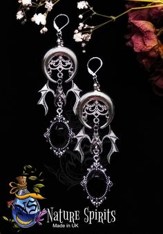 Add a touch of gothic vibes to your jewellery with these beautiful drop earrings hand made by Nature Spirits.  Earring height 10cm including drop. Made with stainless steel ear wires which is hypoallergenic. Only 2 pair available.  All copyrights and reproduction rights are reserved by Nature Spirits in 2017. No photographs or works may be reproduced or used in any way without the express written consent or permission from Nature Spirits. Please contact me if you have any questions. Care instruc Spooky Outfits, Ear Stretching, Gothic Princess, Spider Monkey, Romantic Goth, Alt Style, Romantic Boho, Dark Romantic, Nature Spirits