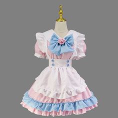 Black and White Long Maid Lolita Dress Cosplay Uniform Condition: Brand NewColor: Pink/Red/PurpleSize: S-5XLMaterial: Cotton and PolyesterSleeves: short sleevesIncluded: Dress+apron+Headband Xxxl Dress, Maid Cosplay, Japanese Dress, Maid Outfit, Knot Dress, Maid Dress, Pink Ruffle, Big Bow, Cosplay Dress