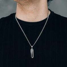 Silver Black Drop Pendant Necklace For Men or Women - Boutique Wear RENN inc Timeless Necklace, Necklace Aesthetic, Drop Pendant Necklace, Necklace For Men, Pendant Rings, Steel Necklace, Style Classique, Drop Pendant, Stainless Steel Necklace