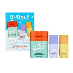 Treat yourself to the Frosty Faces Tone & Twinkle Set. Brighten with Day Dream for a glazed glow, add a dewy dash of Water Slide for winter-ready hydration, and lock it all in with Slam Dunk for the richest, most festive moisture on this side of the North Pole. Twinkle all the way! Bubble Skincare Frosty Faces Holiday Gift 3 Piece Set contains Slam Dunk Hydrating Cream Moisturizer 30 ml Water Slide Hydration Boosting Serum 5 ml Day Dream Tone and Texture Serum 5 ml Size: One Size. Bubble Set Skincare, Bubble Slam Dunk Moisturizer, Bubble Skincare Set, Bubble Skincare For Kids, Bubble Moisturizer, Skincare For Kids, Bubble Skin Care, Mini Skincare, Burr Basket