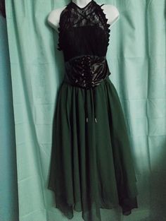 Goth style dress. Ties around the neck, bra padding. The waist sincher is none removable. Goth Theme, Green Goth, Goth Style, Theme Dress, Goth Dress, Trendy Fall Outfits, Goth Outfits, Goth Fashion, Dress Clothes For Women