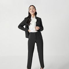 Black Label by Evan-Picone designs suiting to flatter your shape and create a sharp tailored look that's perfect for the office or special occasions. This pair of women's straight-leg suit pants is cut from a soft crepe with a concealed hook-and-eye and zip closure, and side pockets. Pair them with a printed blouse and heels.Front Style: Flat FrontFeatures: Stretch FabricClosure Type: ZipperFit: Straight FitPockets: 2 Side Slip PocketsRise: Mid RiseApparel Length: 30 InchesFiber Content: 96% Po… Fitted Career Pantsuit For Office, Fitted Office Lady Pantsuit For Career, Office Suit Trousers In Suiting Fabric, Tailored Pantsuit With Welt Pockets For Work, Slim Fit Office Suits Trousers, Tailored Dress Pants For Office, Fitted Suit Trousers For Office, Professional Fitted Suit For Career, Fitted Professional Career Suits