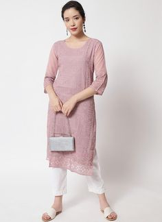 Elevate your style with the timeless charm of Chikankari Georgette Kurtis. Delicately hand-embroidered with intricate Chikan stitches, each kurti is a masterpiece that embodies elegance and grace. Festive Semi-stitched Cutwork Kurta, Formal Chikankari Embroidery Salwar Kameez, Formal Chikankari Salwar Kameez, Spring Cutwork Straight Kurta, Festive Straight Kurta With Cutwork, Georgette Straight Kurta With Chikankari Embroidery, Elegant Semi-stitched Kurta With Self Design, Spring Semi-stitched Cutwork Kurta, Eid Cutwork Straight Kurta