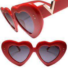 Heart-shaped sunglasses are a fun and playful accessory that feature lenses in the shape of a heart. These sunglasses offer both style and sun protection, and are a popular choice for those looking to make a statement with their eyewear. Whether you're lounging on the beach or exploring the city, heart-shaped sunglasses are a great way to add a touch of whimsical charm to any outfit. The lenses are UV protected, featuring UV400 technology, blocking UVA and UVB sun-rays that are harmful to your e Heart Shaped Glasses, Shaped Sunglasses, Heart Shaped Sunglasses, Red Frame, Sun Rays, Curly Hairstyles, Glasses Frames, A Heart, Sun Protection