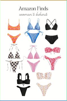 Get ready for summer with these stunning women's bikinis from Amazon! This curated collection features a variety of styles, from playful prints to classic cuts, ensuring you find the perfect suit for every beach day. Whether you prefer bold patterns or chic black bikinis, these Amazon finds offer something for everyone. Dive into summer in style and confidence with these trendy swimwear options. Click now to shop and make a splash this season! Types Of Swimsuits Style, Amazon Bikinis, Where To Buy Bikinis, Best Swimsuit Brands, Black Bikinis, Swimsuit Brands, Trendy Bikinis, Get Ready For Summer, Swimwear For Women