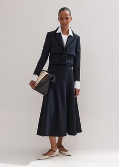 Textured Cotton-Blend Skirt + Jacket Co-ord | ME+EM Chic Workwear Skirt Suit With Pockets, Fall Workwear Skirt Suit With Lined Skirt, Chic Fall Skirt Suit With Pockets, Structured Skirt For Spring Workwear, Ankle Sleeve, Minimal Chic, Fabric Tape, Now And Forever, Cropped Jacket