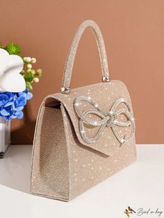 BirdinBag - Elegant Small Flap Square Bag with Glitter Decor Nail Stickers Decals, Glitter Decor, Glamorous Style, Color Champagne, Backpack Sport, Mary Jane Heels, Nail Charms, Genuine Leather Bags, Square Bag